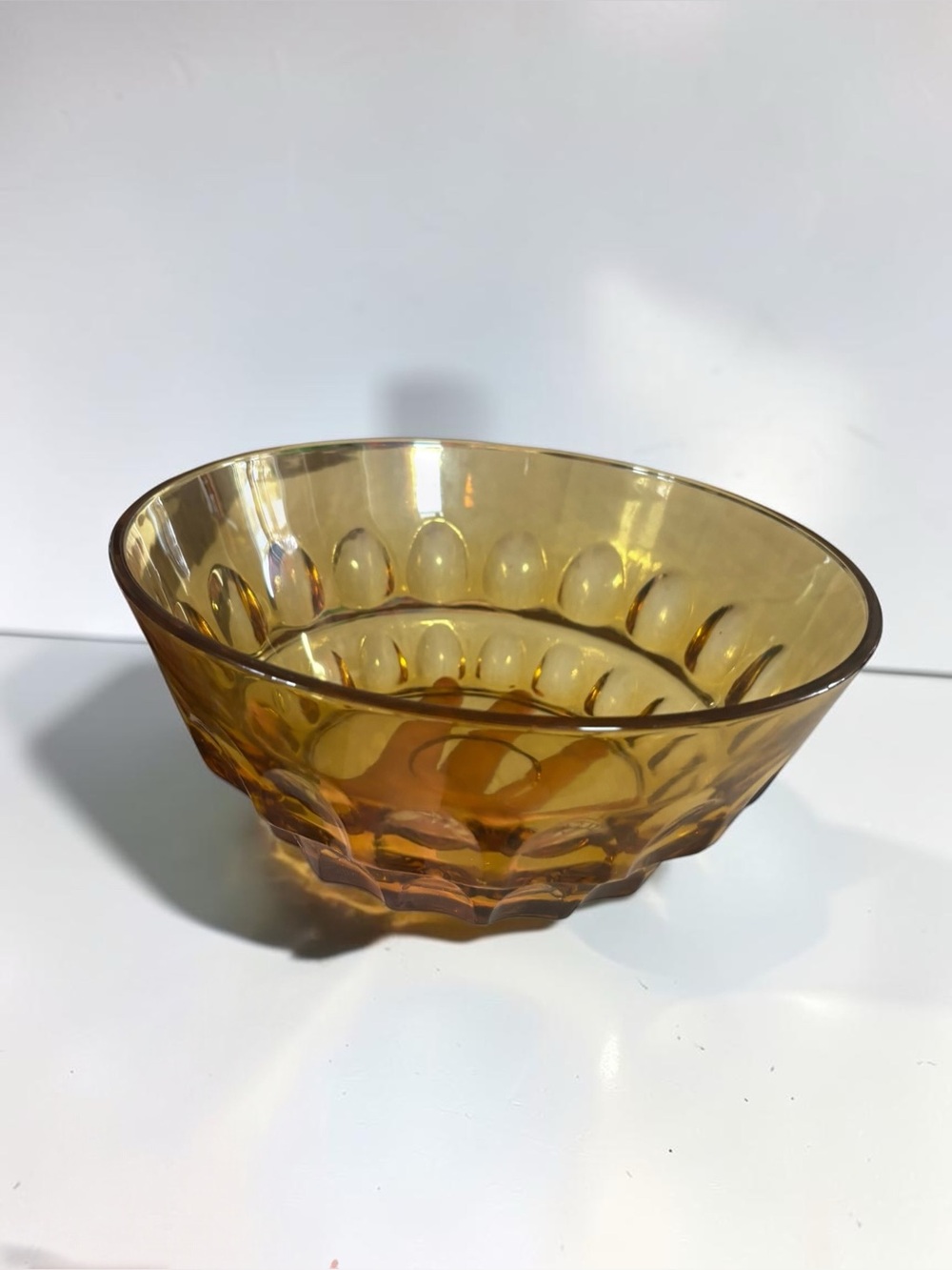 Vintage Amber Thumbprint Glass Serving Bowl 10" MCM 1970s Retro